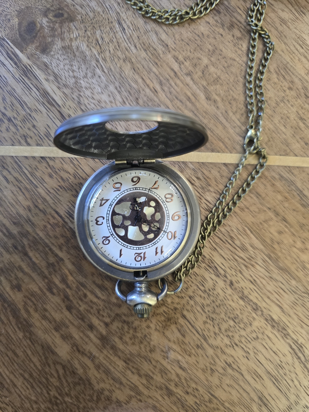 Antique-Style Brass Pocket Watch Necklace - Brass Tone